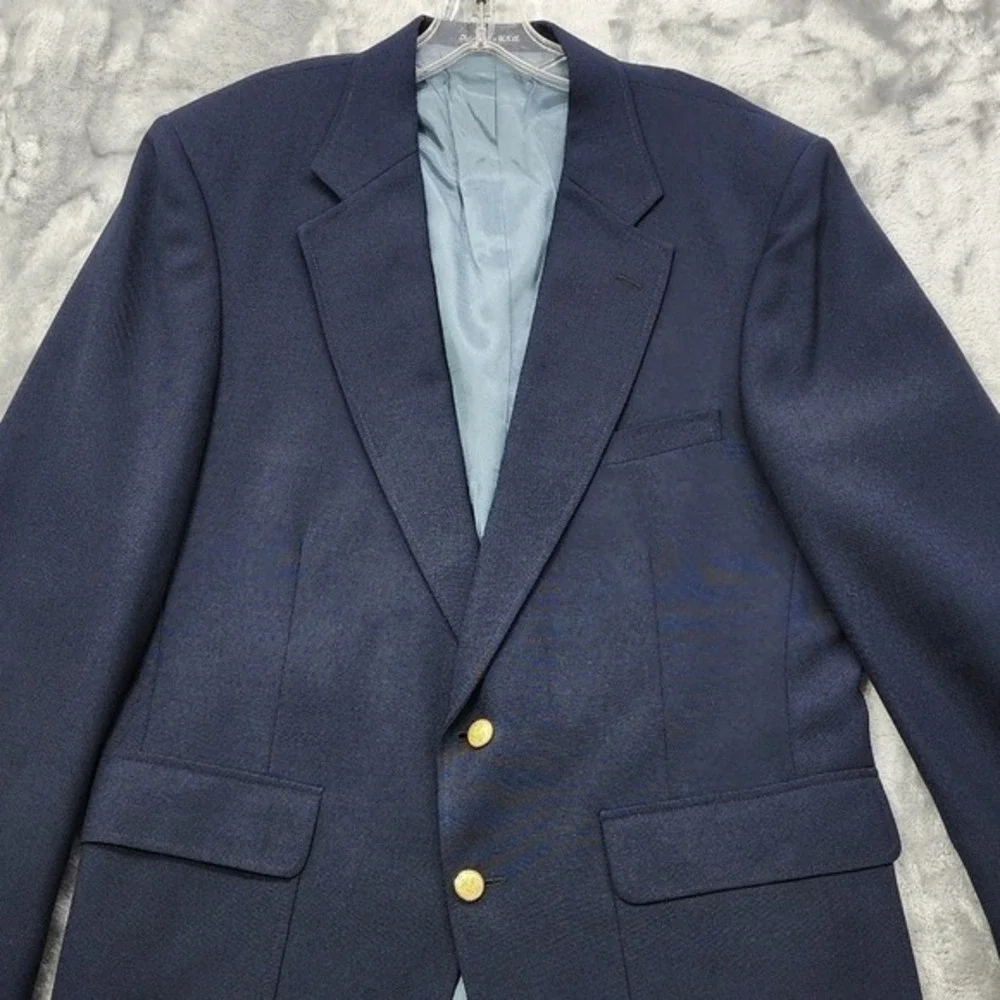 Vintage Stafford Blazer Mens 43R‎ Blue Hopsack Gold Button Sport Coat Jacket